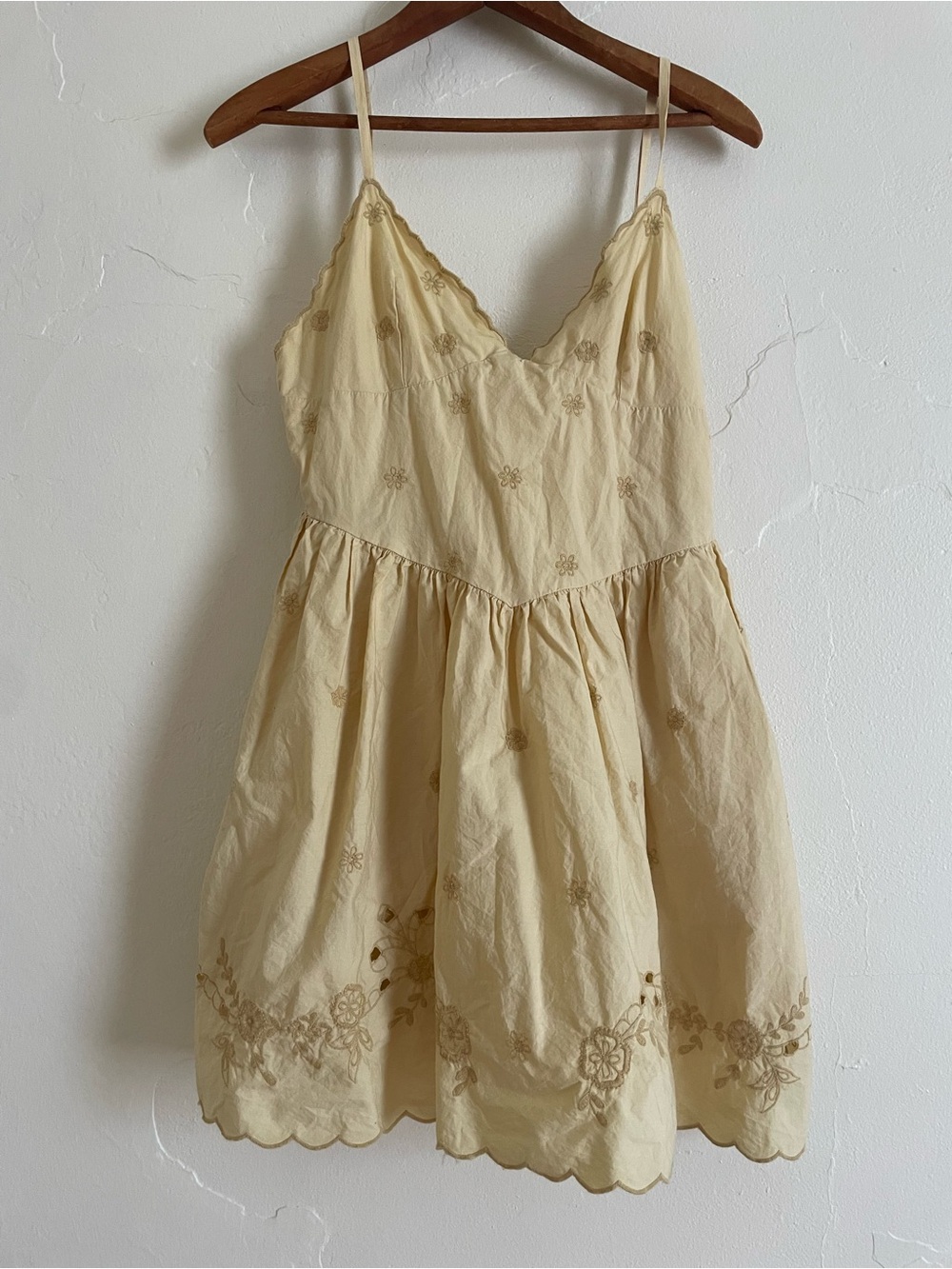 Zara Pale yellow Floral Embroidered Sundress with pockets